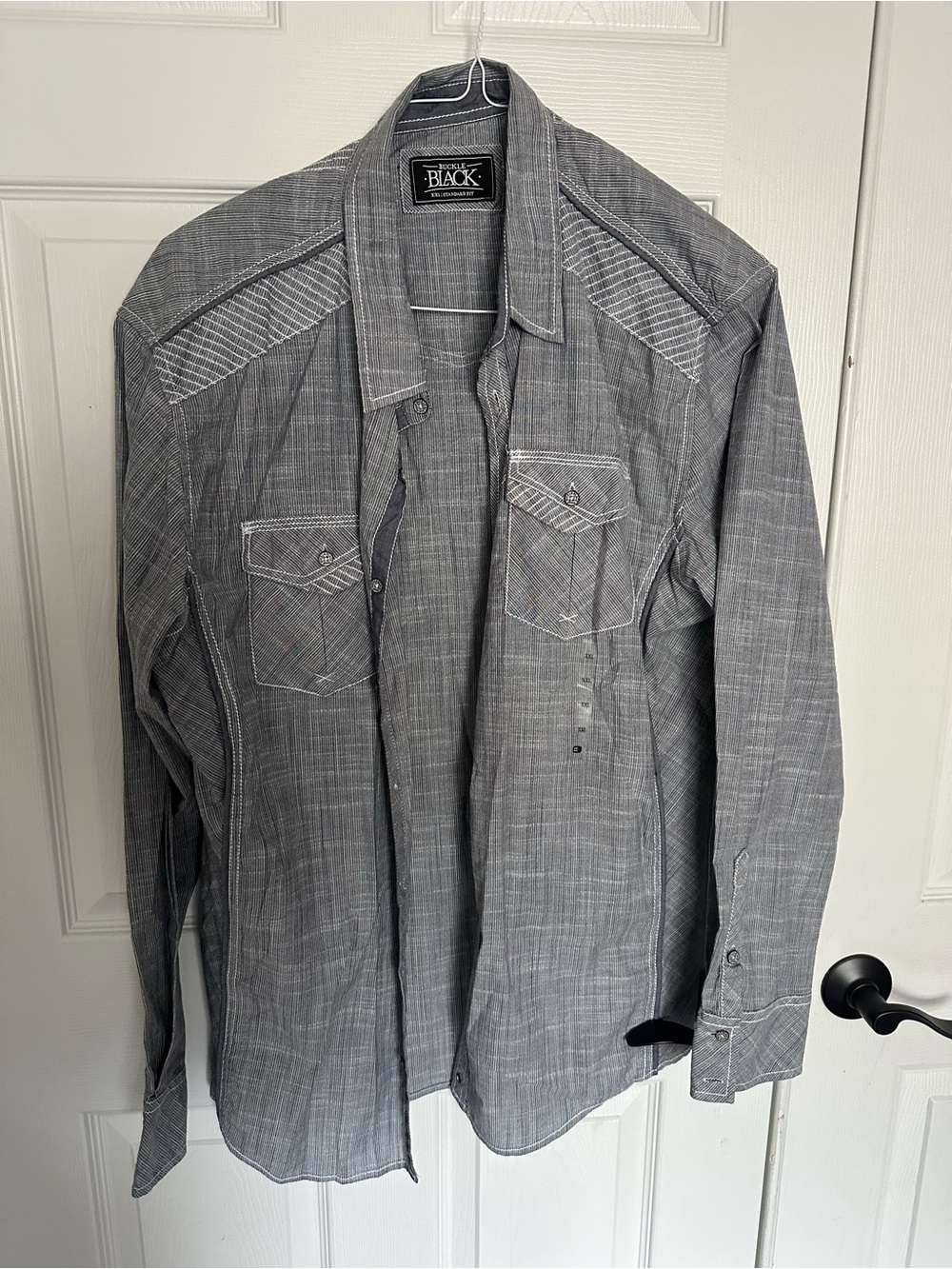 Black Label Gray Western Shirt with Contrast Stitching